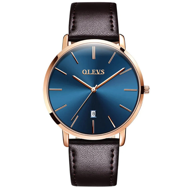 Ultra-thin Men's Round Pointer Quartz Watch with Calendar Display