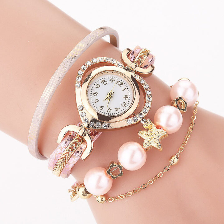 Summer Feeling Multi-layer Pearl and Charm Quartz Watch for Women