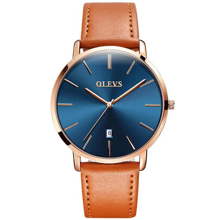 Ultra-thin Men's Round Pointer Quartz Watch with Calendar Display