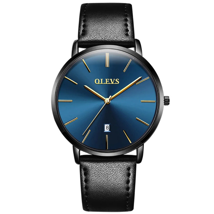 Ultra-thin Men's Round Pointer Quartz Watch with Calendar Display