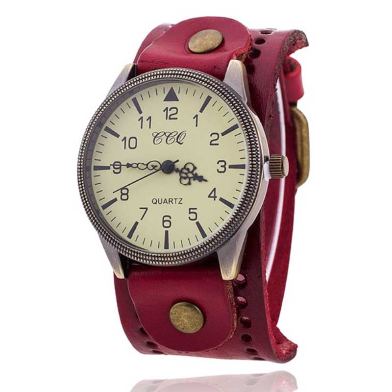 Vintage Style Large Dial with Thick Leather Strap Quartz Watches