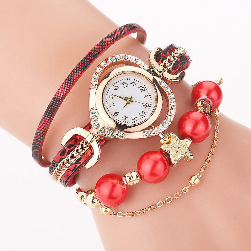 Summer Feeling Multi-layer Pearl and Charm Quartz Watch for Women