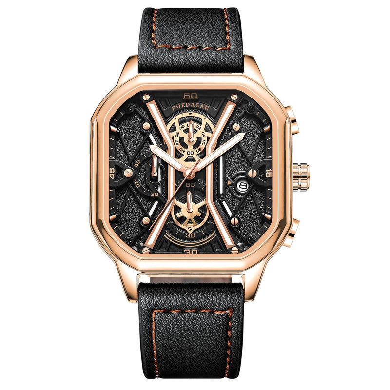 Fashion and Luxury Square Dial Luminous Quartz Watch for Men