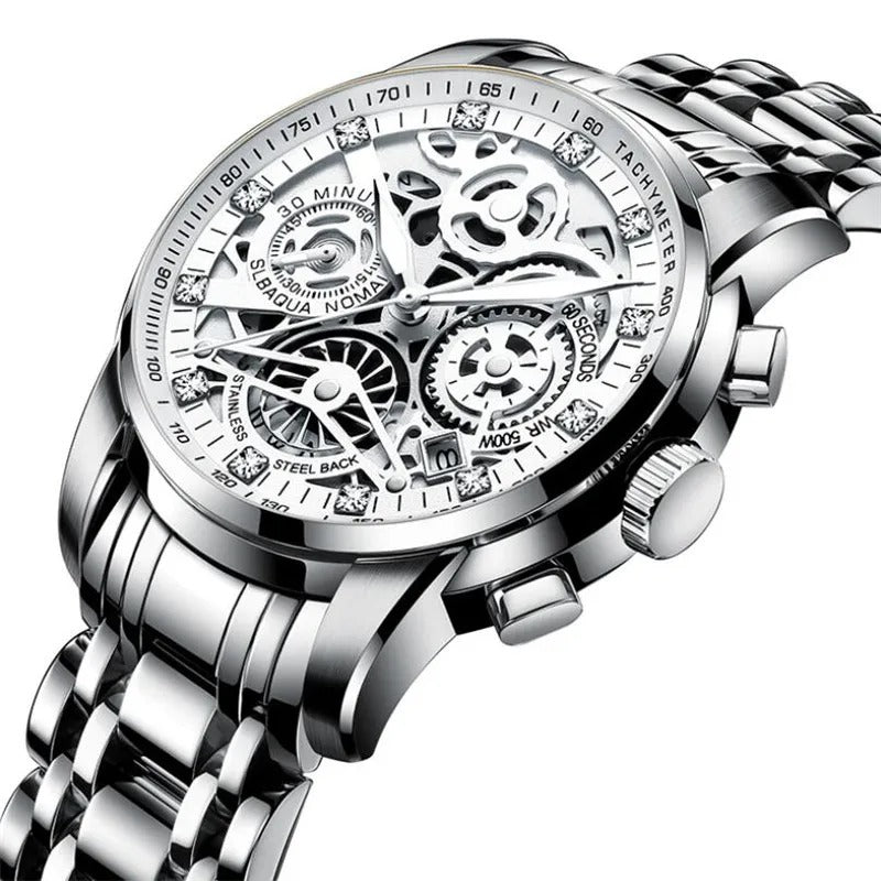 Skeleton Round Dial Luminous Quartz Watch for Men