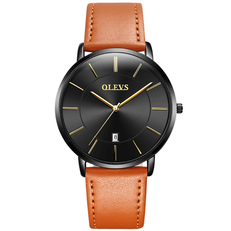 Ultra-thin Men's Round Pointer Quartz Watch with Calendar Display