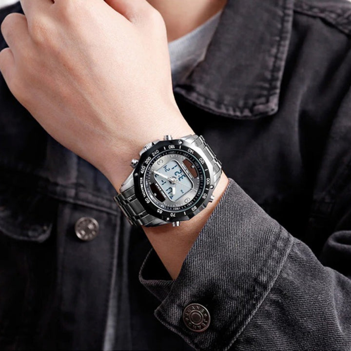 Full Steel Hybrid Dial Display Quartz Watch for Men