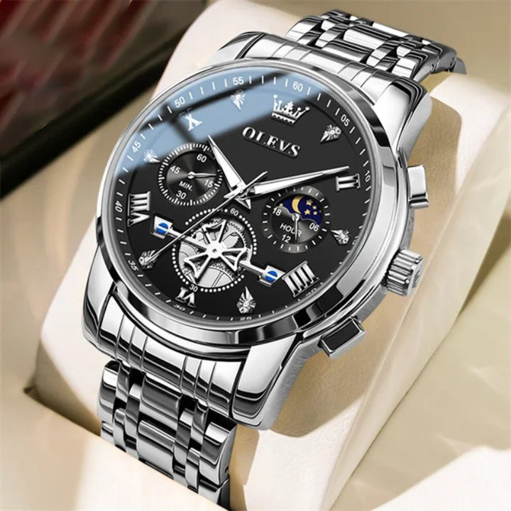 Men's Leisure Stainless Steel Moon Phase Quartz Watch