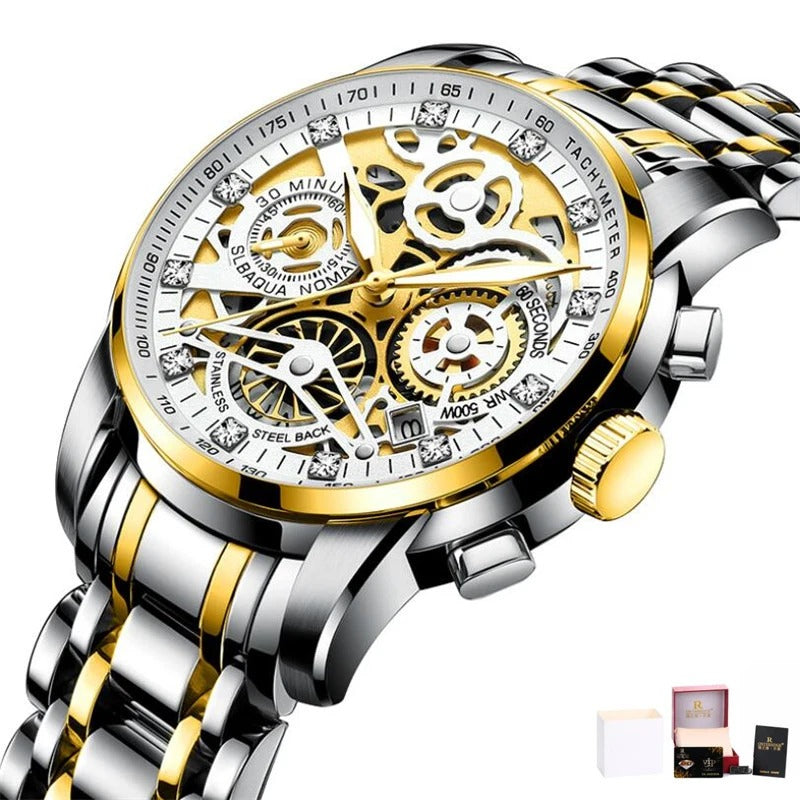 Skeleton Round Dial Luminous Quartz Watch for Men