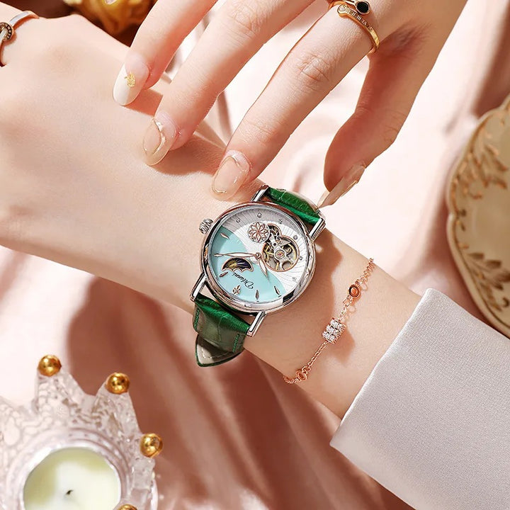 Women's Rotatable Flower Automatic Moon Phase Watch