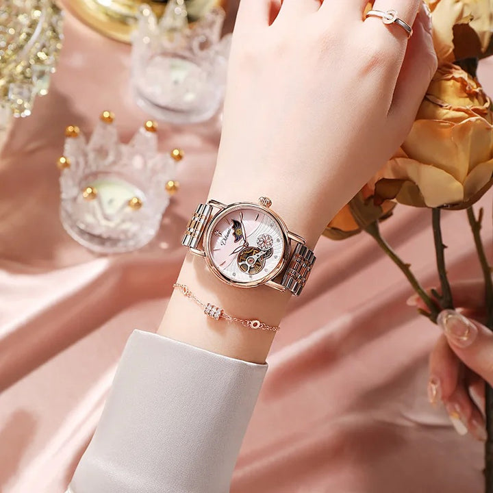 Women's Rotatable Flower Automatic Moon Phase Watch