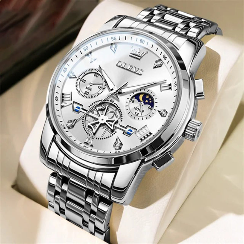 Men's Leisure Stainless Steel Moon Phase Quartz Watch