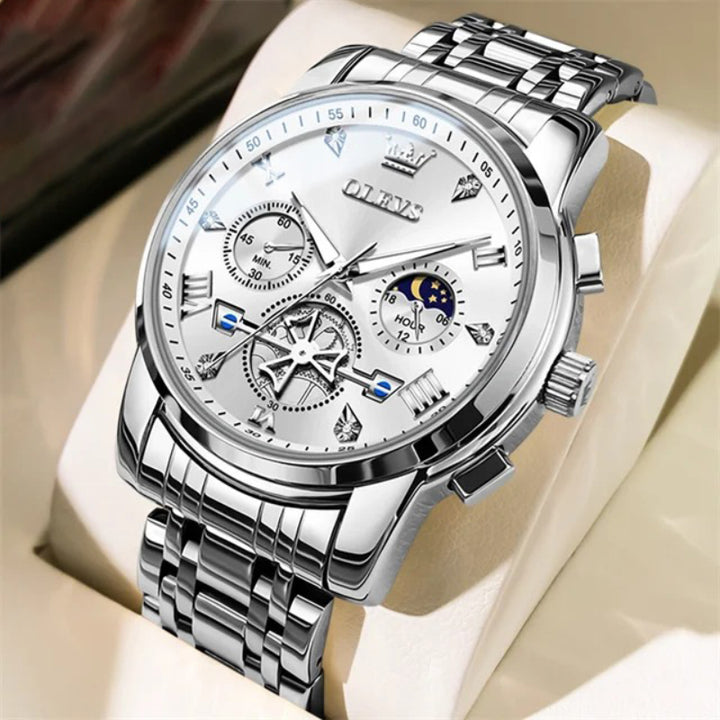 Men's Leisure Stainless Steel Moon Phase Quartz Watch