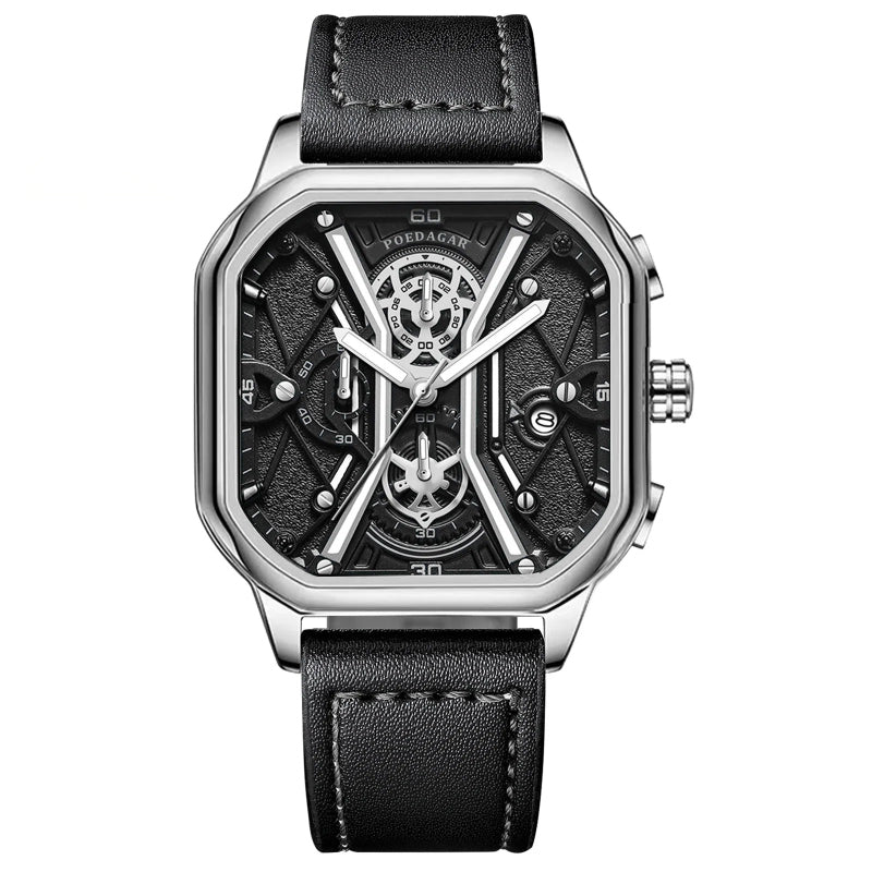 Fashion and Luxury Square Dial Luminous Quartz Watch for Men