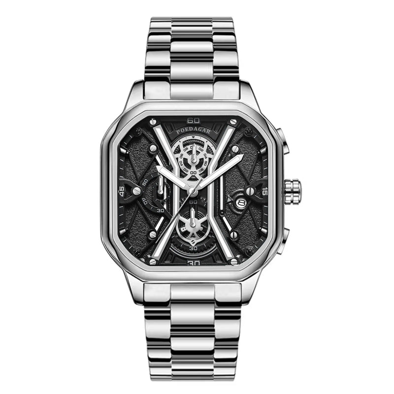 Fashion and Luxury Square Dial Luminous Quartz Watch for Men