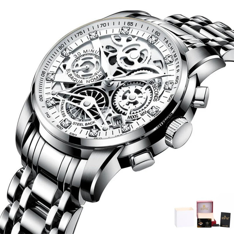 Skeleton Round Dial Luminous Quartz Watch for Men