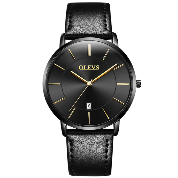 Ultra-thin Men's Round Pointer Quartz Watch with Calendar Display