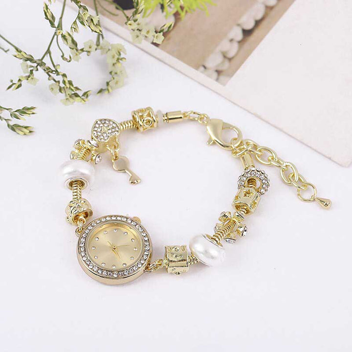 Bracelet Style Quartz Watch with Charms and Adjustable Closure