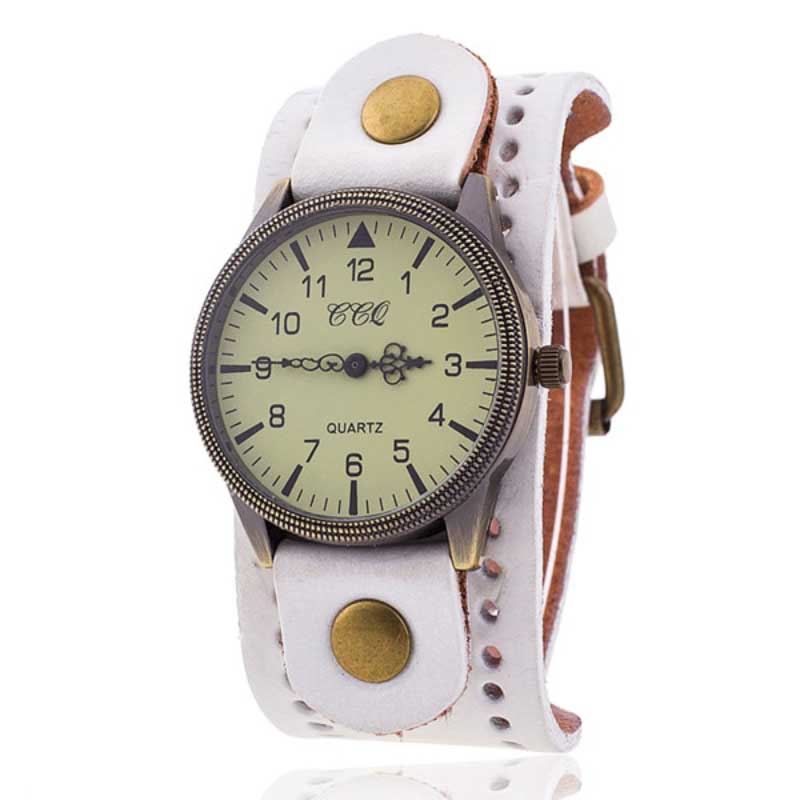 Vintage Style Large Dial with Thick Leather Strap Quartz Watches