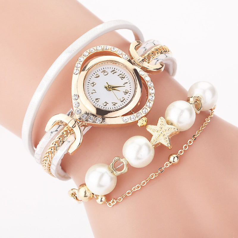 Summer Feeling Multi-layer Pearl and Charm Quartz Watch for Women