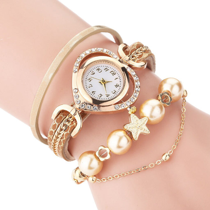 Summer Feeling Multi-layer Pearl and Charm Quartz Watch for Women