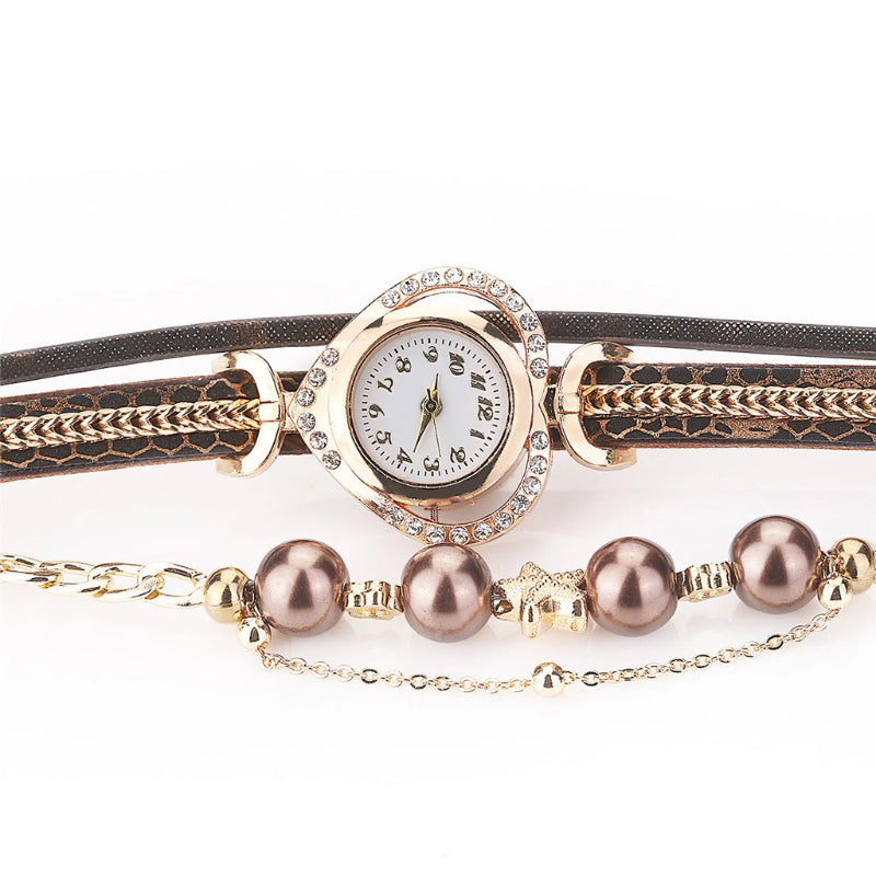 Summer Feeling Multi-layer Pearl and Charm Quartz Watch for Women