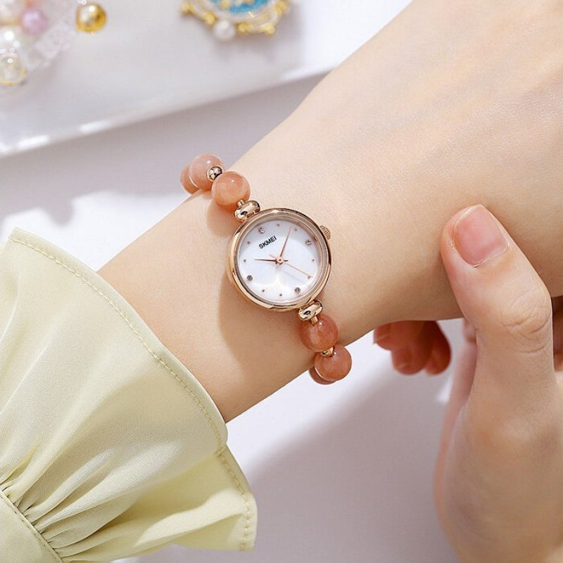 Romantic Pearl Beaded Quartz Watch Bracelet for Women