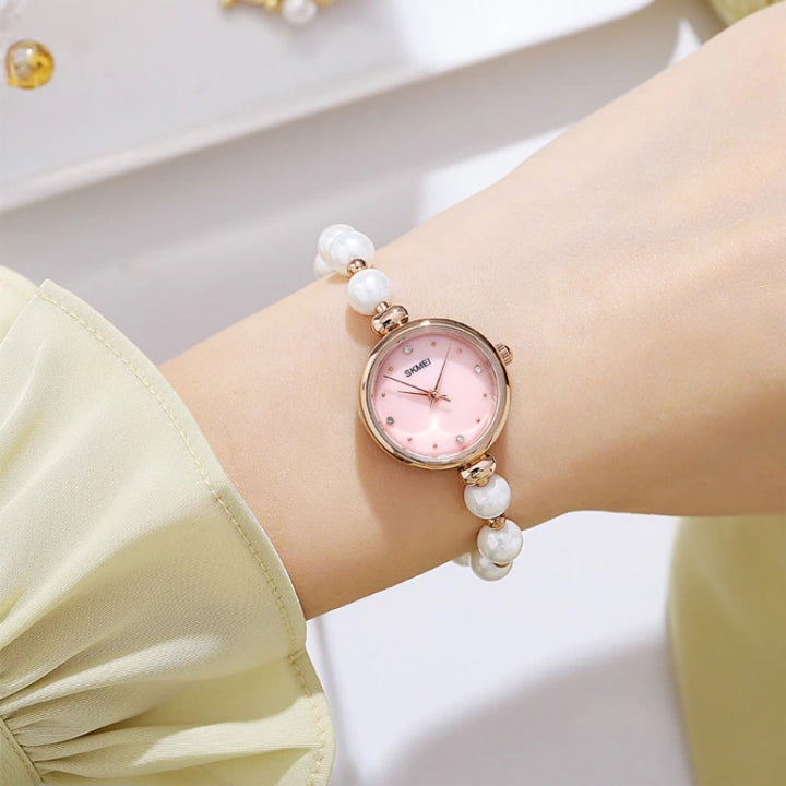 Romantic Pearl Beaded Quartz Watch Bracelet for Women