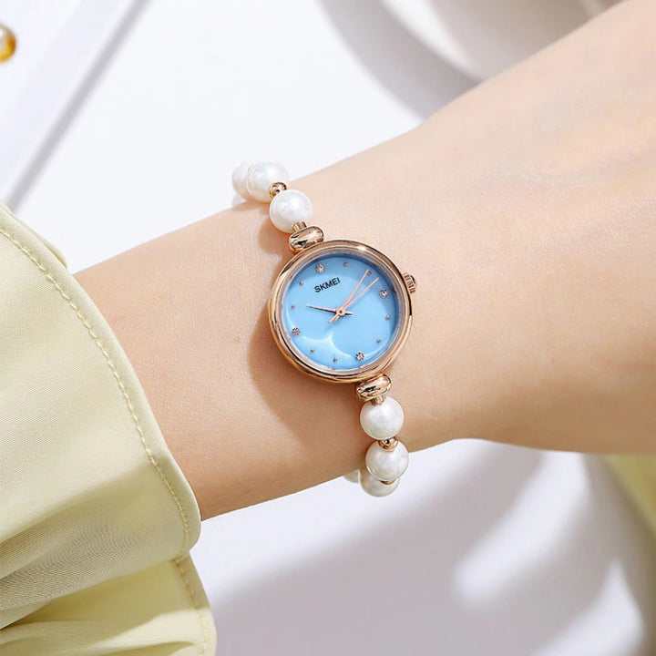 Romantic Pearl Beaded Quartz Watch Bracelet for Women