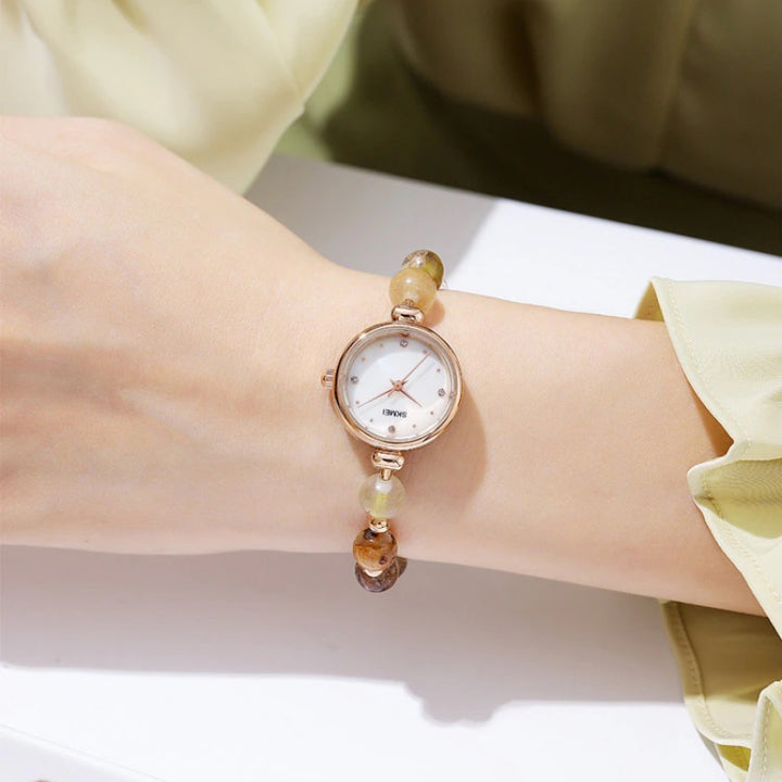 Romantic Pearl Beaded Quartz Watch Bracelet for Women