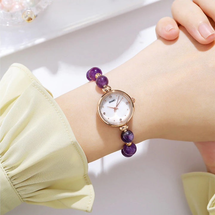 Romantic Pearl Beaded Quartz Watch Bracelet for Women