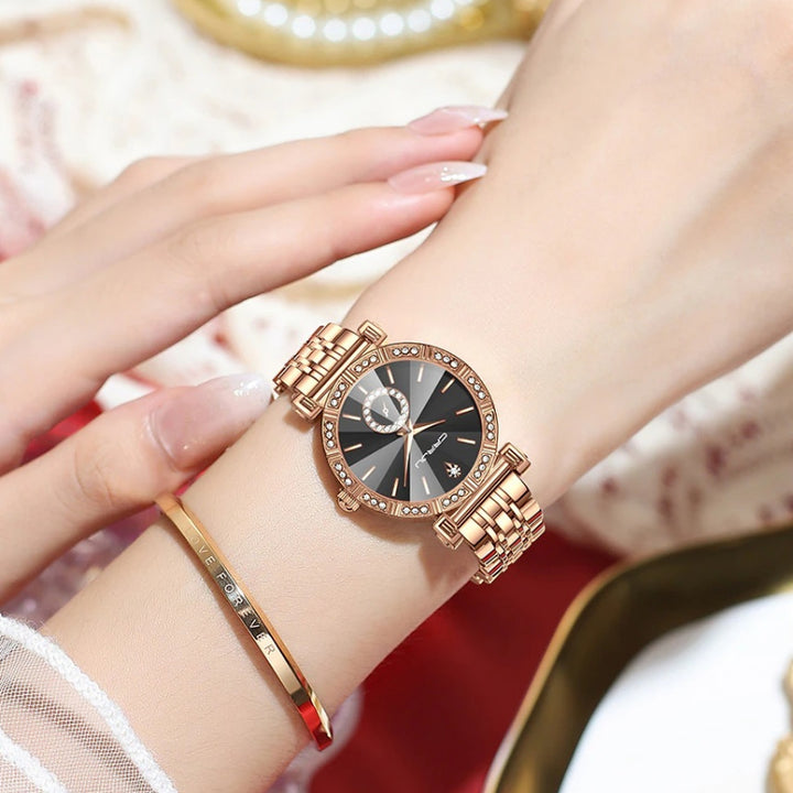 Stainless Steel Luxury Rhinestone Quartz Watch for Women