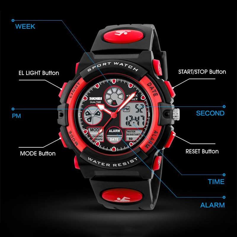 Hybrid Dial Display Sports Watches for Kids