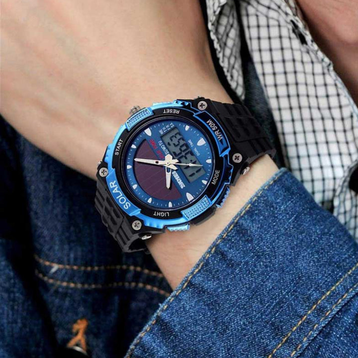 Solar Power Hybrid Dial Display Outdoor Sports Watches for Men