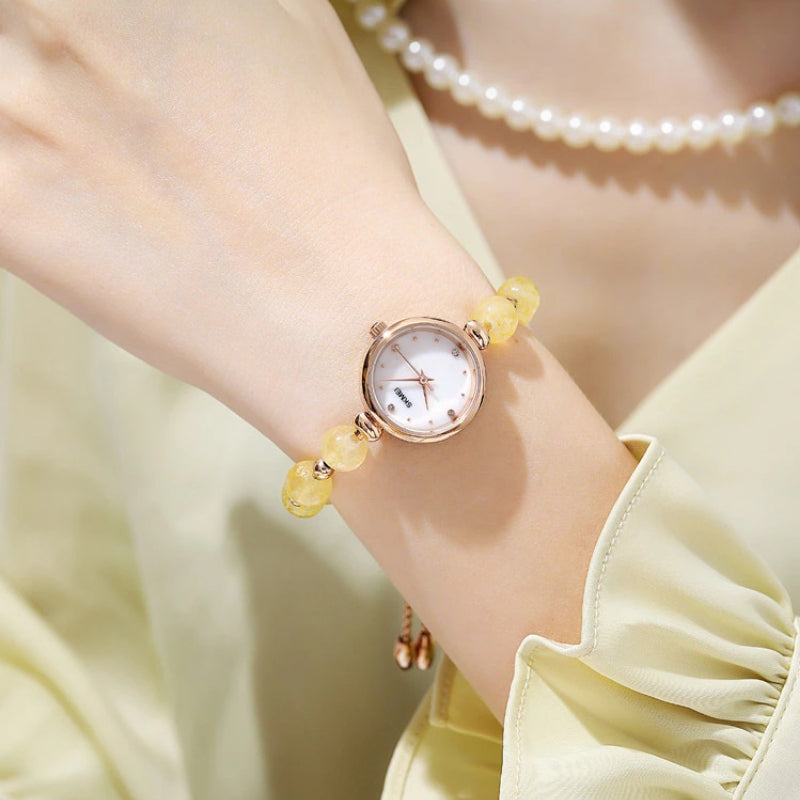 Romantic Pearl Beaded Quartz Watch Bracelet for Women