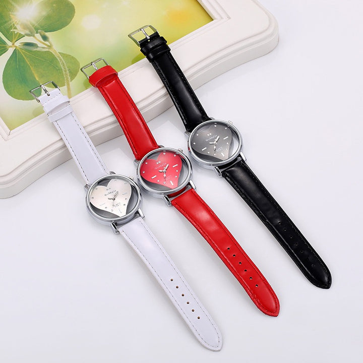 Romantic Heart Shaped Dial Display Quartz Watch for Women