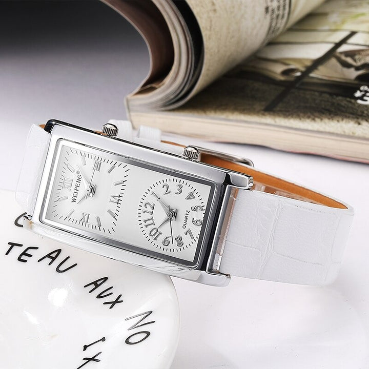 Genuine Leather Classic Dual Dial Display Wristwatches