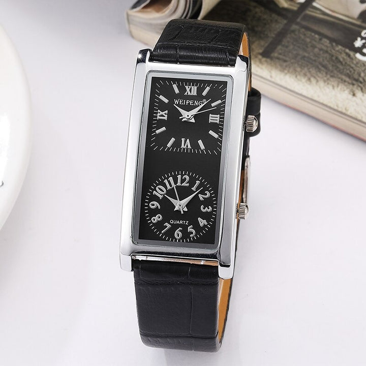 Genuine Leather Classic Dual Dial Display Wristwatches