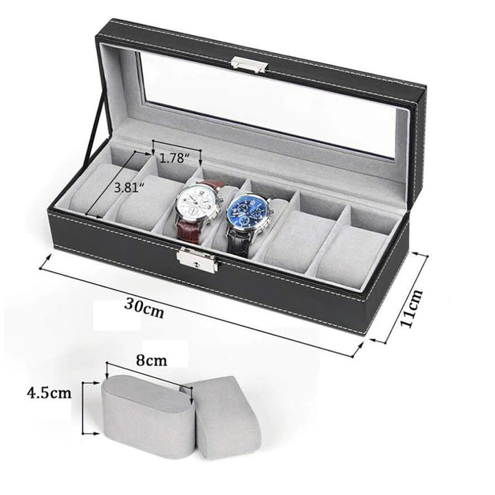 Multi-Grid Vegan Leather Wrist Watch Storage Box Organizer