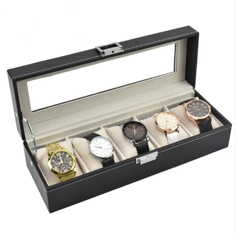 Multi-Grid Vegan Leather Wrist Watch Storage Box Organizer