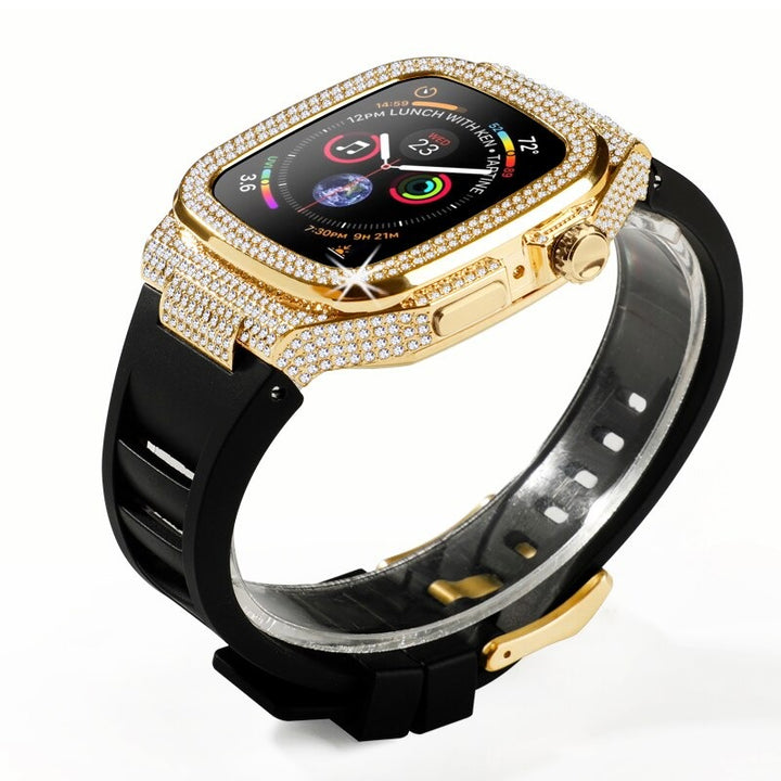 Rhinestone-studded Case with Rubber Strap Mod Kit for Apple Watches