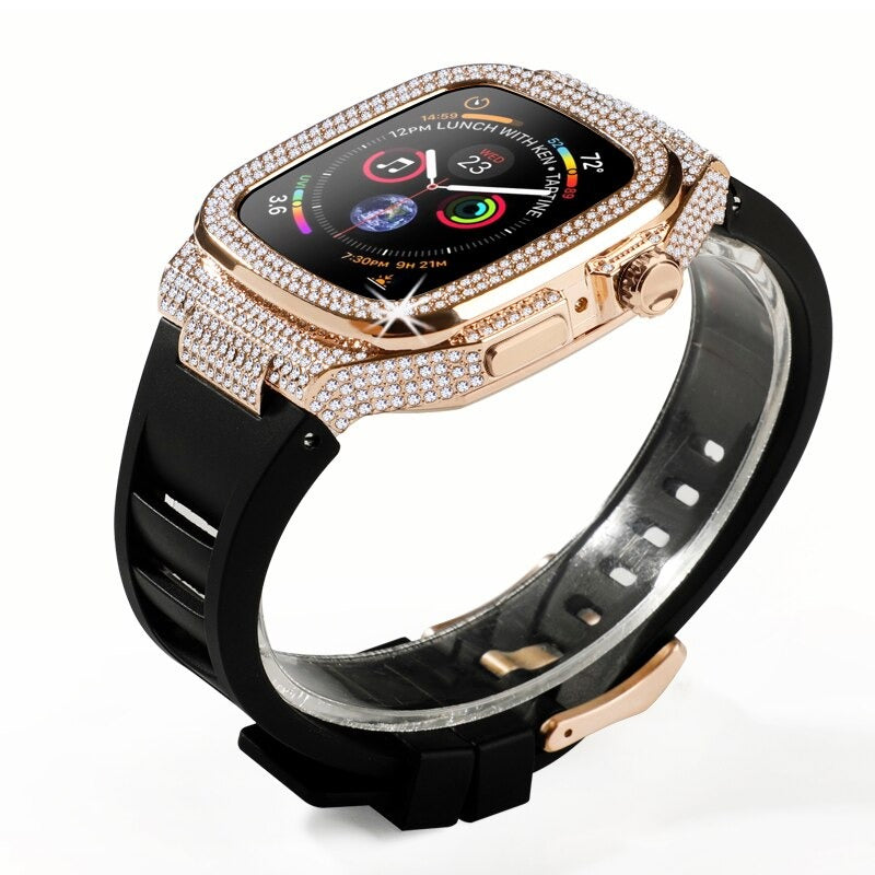 Rhinestone-studded Case with Rubber Strap Mod Kit for Apple Watches
