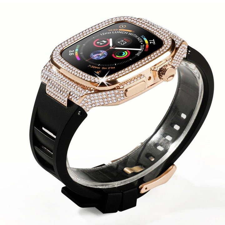 Rhinestone-studded Case with Rubber Strap Mod Kit for Apple Watches