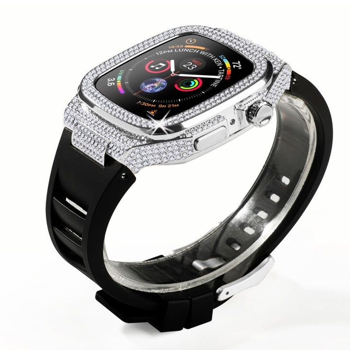 Rhinestone-studded Case with Rubber Strap Mod Kit for Apple Watches