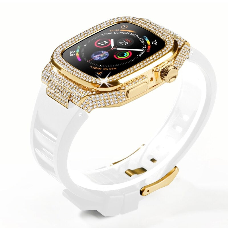 Rhinestone-studded Case with Rubber Strap Mod Kit for Apple Watches