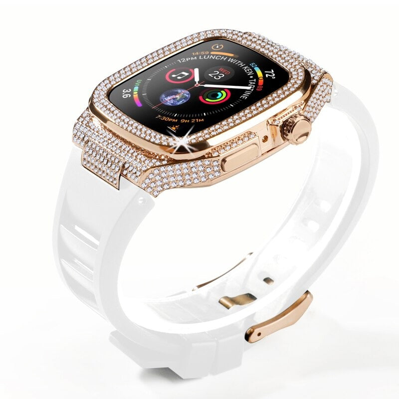 Rhinestone-studded Case with Rubber Strap Mod Kit for Apple Watches