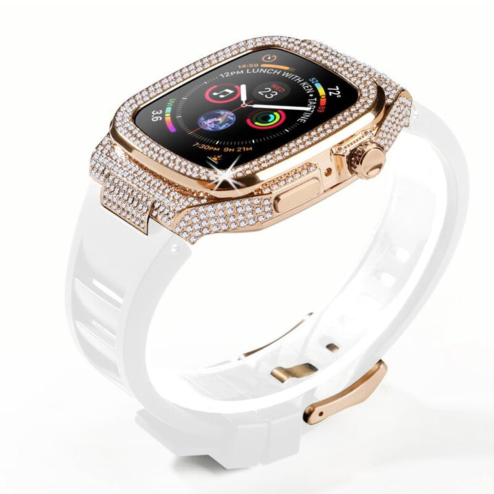 Rhinestone-studded Case with Rubber Strap Mod Kit for Apple Watches
