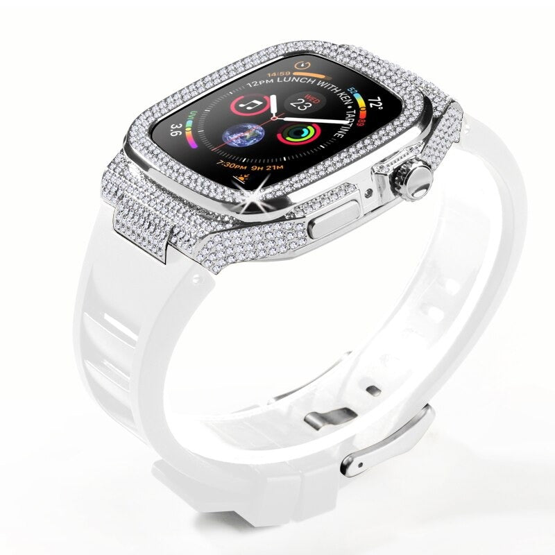 Rhinestone-studded Case with Rubber Strap Mod Kit for Apple Watches