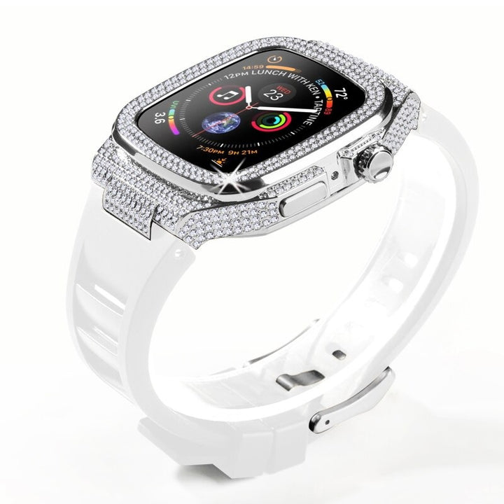 Rhinestone-studded Case with Rubber Strap Mod Kit for Apple Watches