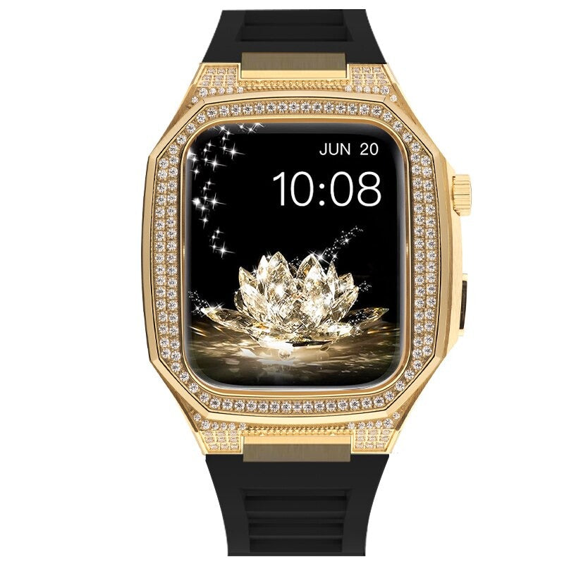 Rhinestone-studded Case with Rubber Strap Mod Kit for Apple Watches
