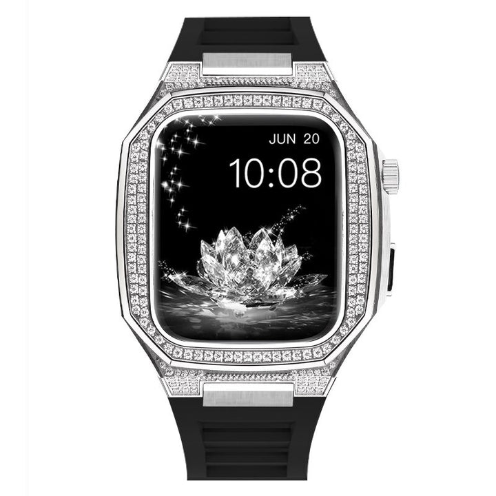 Rhinestone-studded Case with Rubber Strap Mod Kit for Apple Watches